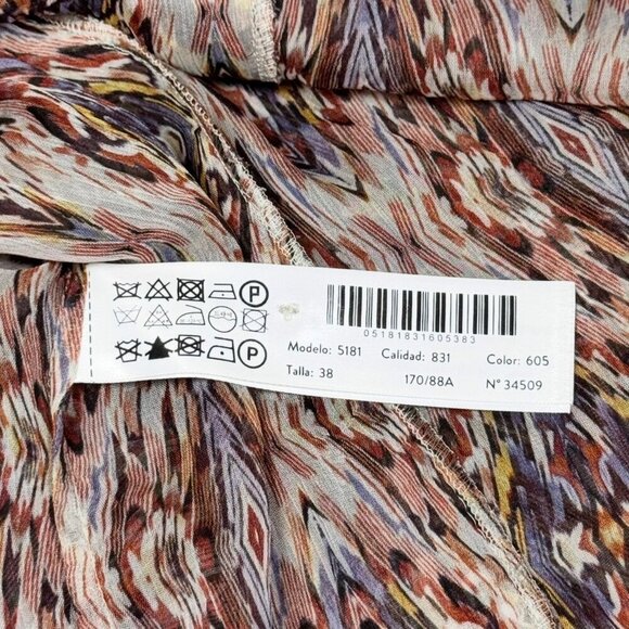 Massimo Dutti Boho Chiffon Blouse Sz.M Multi Printed Sheer Maximalist Career - Picture 10 of 15